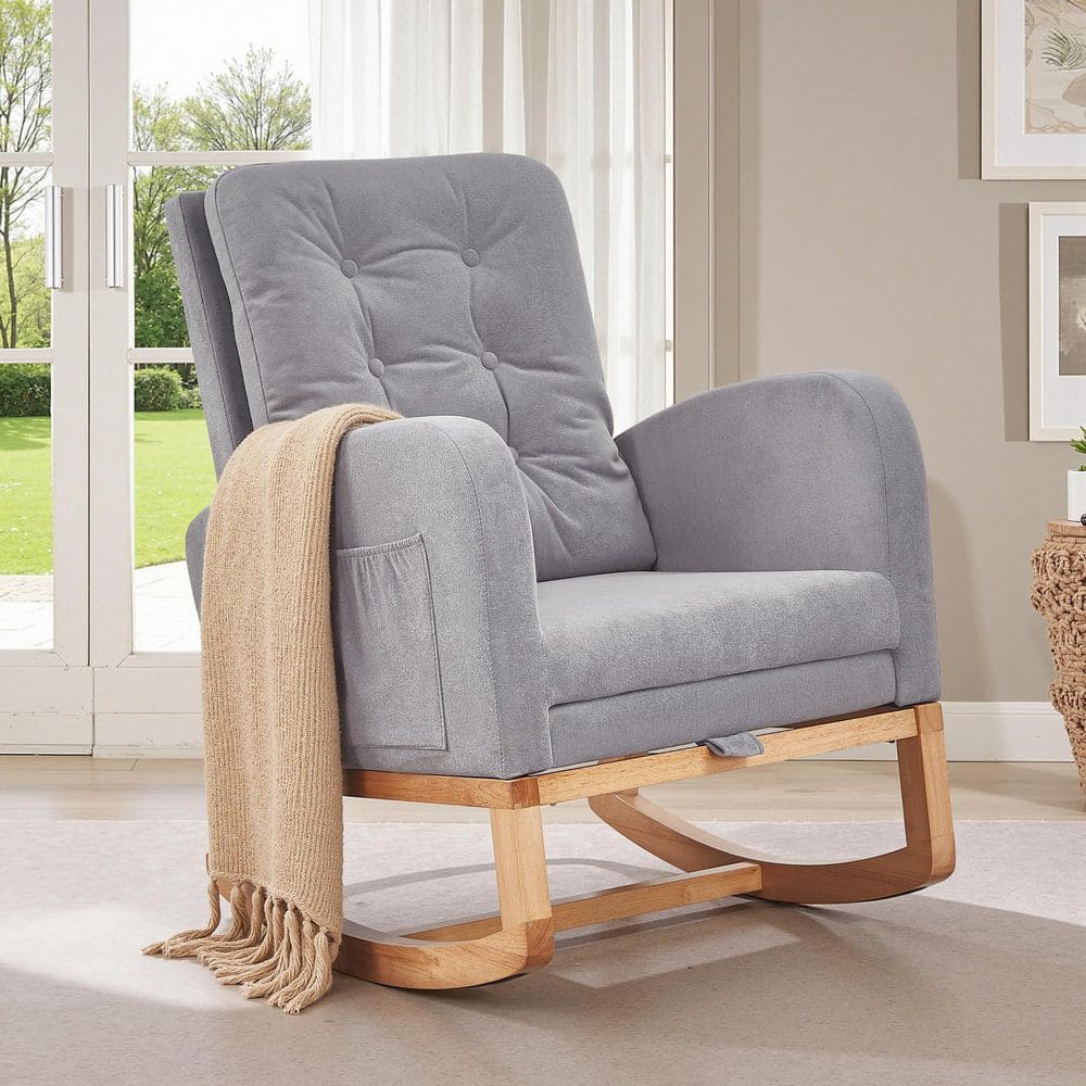 VECELO Modern Nursery Rocker Chair with Wooden Base-Ergonomic, Compact ...