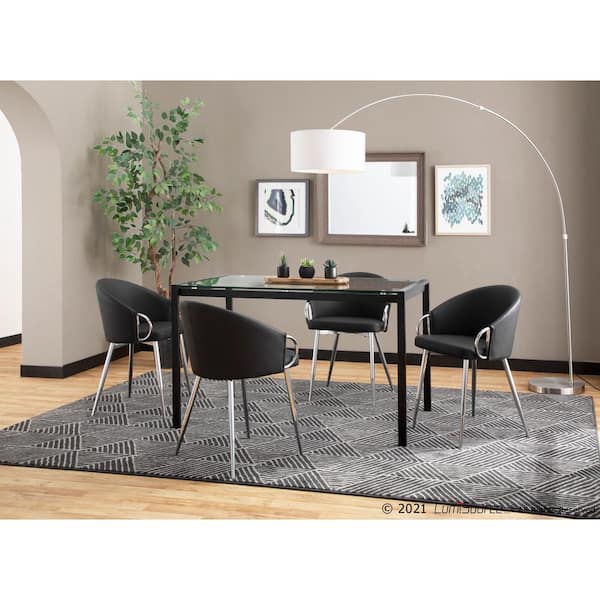 Claire Black Faux Leather and Silver Metal Dining Chair