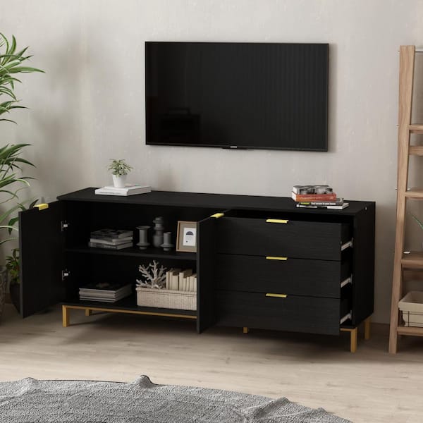 FUFU&GAGA 62.9 in. Black Wood TV Stand Entertainment Center with FUFU&GAGA 62.9 in. Black Wood TV Stand Entertainment Center with