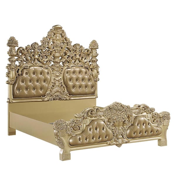 Acme Furniture Seville Gold Wood Frame King Panel Bed