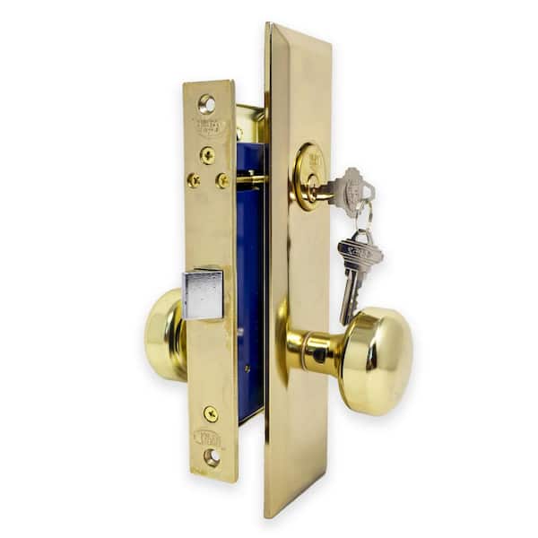 Premier Lock Brass Vestibule Mortise Entry Right Hand Knob Combo Pack