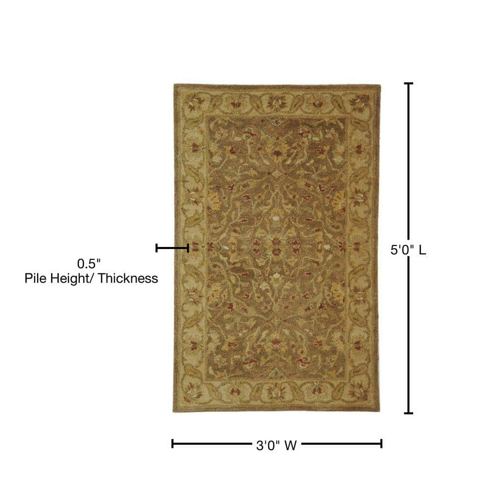 Heirloom Elegance Hand-Tufted Wool Area Rug in Brown and Gold, 3' x 5'