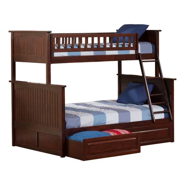 AFI Nantucket Bunk Bed Twin over Full with 2 Raised Panel Bed Drawers in Walnut