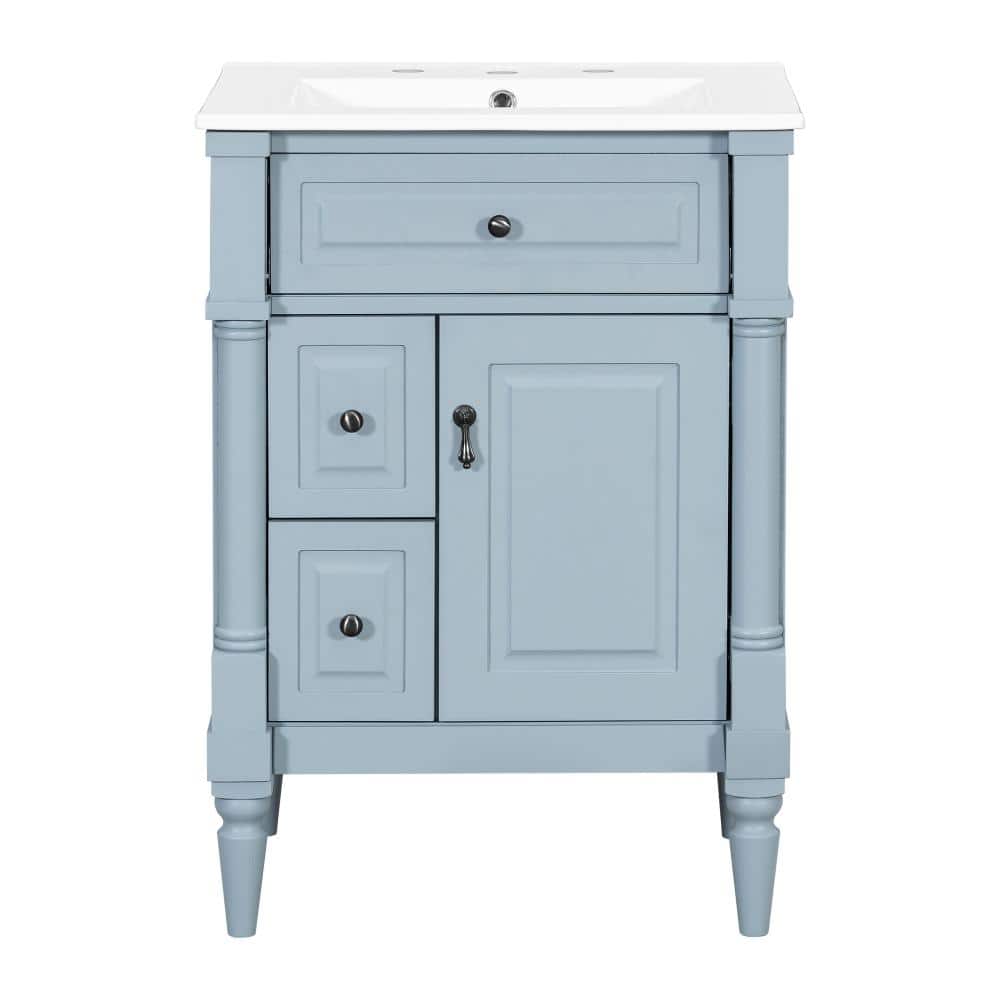 24 in. W Single Sink Freestanding Bath Vanity in Blue Gray with White Ceramic Top Unassembled price history on PriceWatchPro