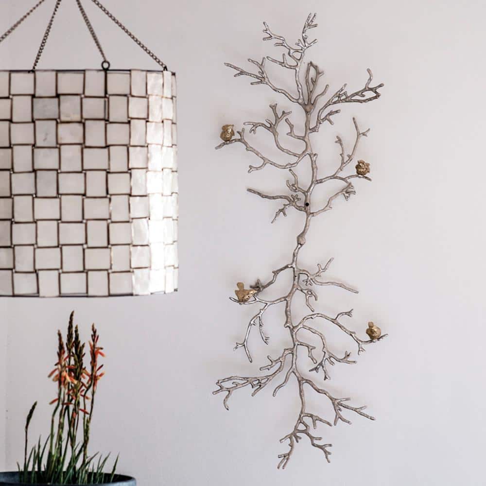 Silver Branch Wall Sculpture with Gold Birds