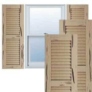 18 in. x 86 in. Timberthane Polyurethane 2-Equal Louver Pecky Cypress Faux Wood Shutters Pair