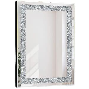 35.4 in. x 23.6 in. Rectangular Gorgeous Silver Wall Mounted Mirror with Crush Diamond