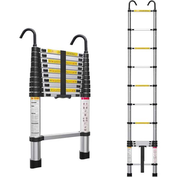 10.5ft Aluminum Telescoping Ladder with Hook, Multi-Purpose Collapsible Extension Ladder for Home, RV, Attic, 330 lbs