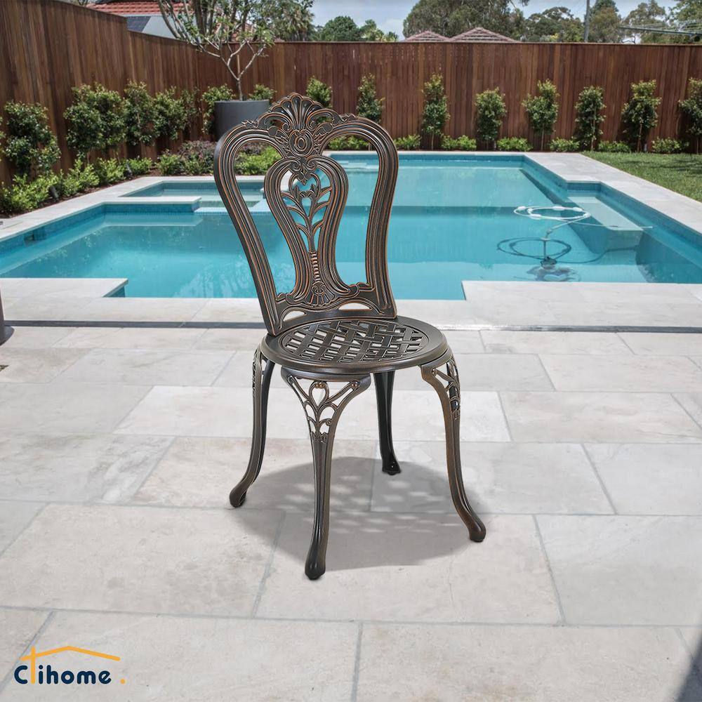 Bronze Cast Aluminum Armless Outdoor Bistro Chair Set