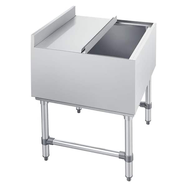 Commercial Ice Bin Cart 79.9 qt. Stainless Steel Sliding Lid 24 x 24 x 33 in. 24H Insulation Freestanding Single Bowl