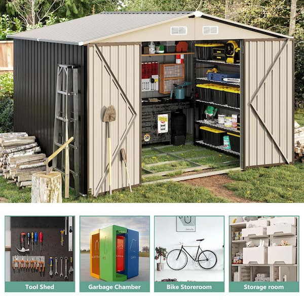 Sizzim Gray 10 ft. W x 8 ft. D Storage Metal Shed with Metal Floor
