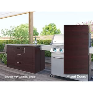 Miami Mahogany 14-Piece 55.25 in. x 34.5 in. x 25.5 in. Outdoor Kitchen Cabinet Island Set