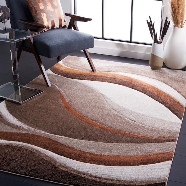 Hollywood Beige/Brown 10 ft. x 10 ft. Gradient Waves Square Area Rug