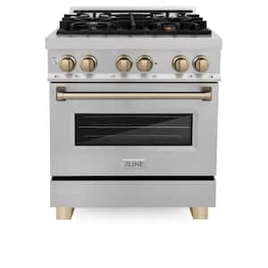 Autograph Edition 30 in. 4 Burner Dual Fuel Range in Fingerprint Resistant Stainless Steel and Champagne Bronze