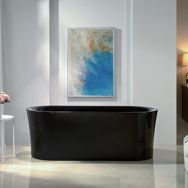 WOODBRIDGE 67 in. x 31.5 in. Soaking Bathtub with Center Drain in Black with Matte Black Trim