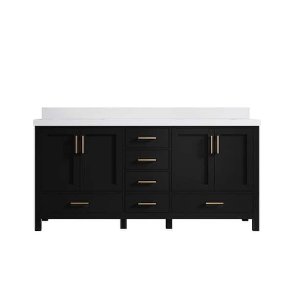 Willow Collections Malibu 72 in. W x 22 in. D x 36 in. H Double Sink Bath Vanity in Black with 2 in. White Qt. Top