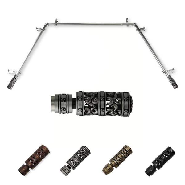 EMOH 13/16" Dia Adjustable 20"-36", 38"-72" Bay Window Curtain Rod with Rey Finials in Satin Nickel