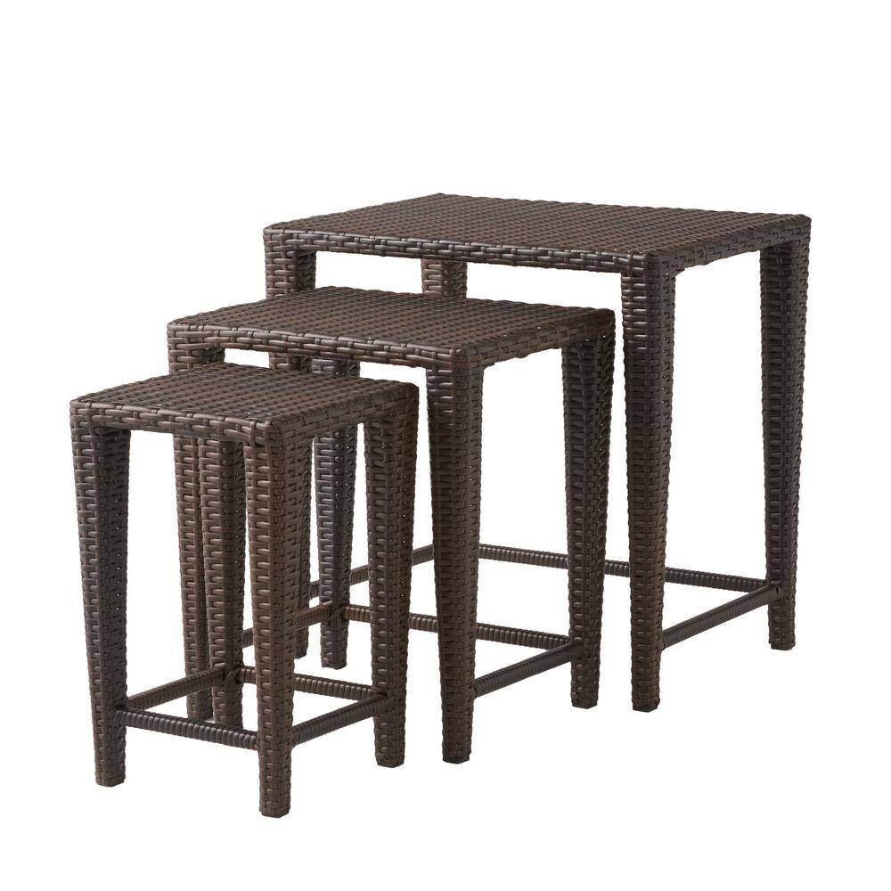 Noble House Jacob Brown Rectangular Faux Rattan Outdoor Accent Table