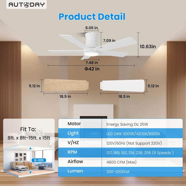 ZXXC 42 in. Indoor/Outdoor White Downrod Mount Ceiling Fan with