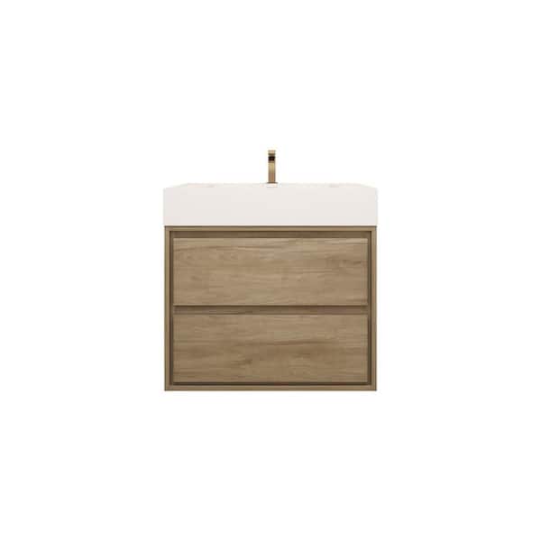 Saggie 30 in. W x 20 in. D x 28 in. H Single Sink Floating Bath Vanity in White Oak with White Acrylic Top