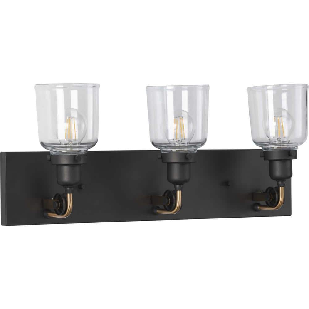 Rushton 24" Graphite 3-Light Bath Vanity with Clear Glass Shades