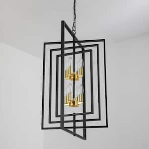Alaska 8-Light Black/Gold Lantern and Candle Style Geometric Black and Gold Chandelier With Wrought Iron Accents