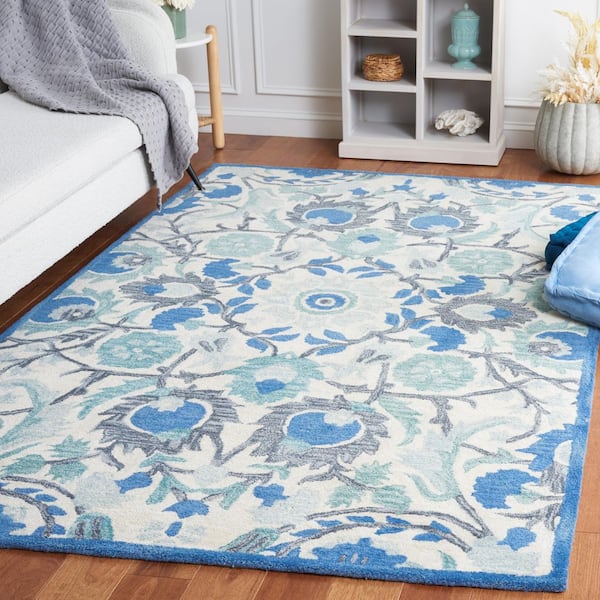 Antiquity 3 ft. x 5 ft. Ivory/Blue Floral Geometric Area Rug
