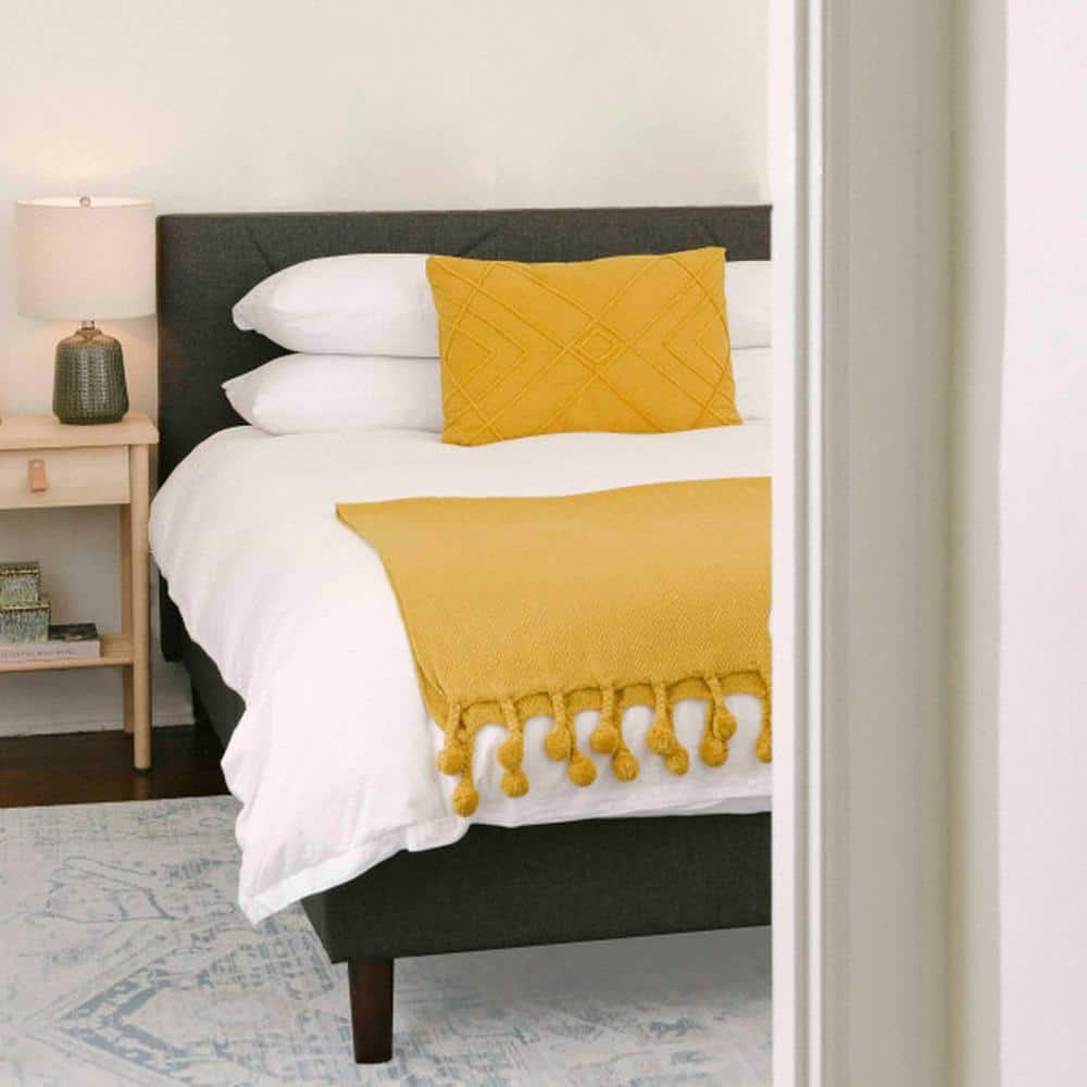Goldenrod Cotton Pom Pom Weighted Throw Blanket