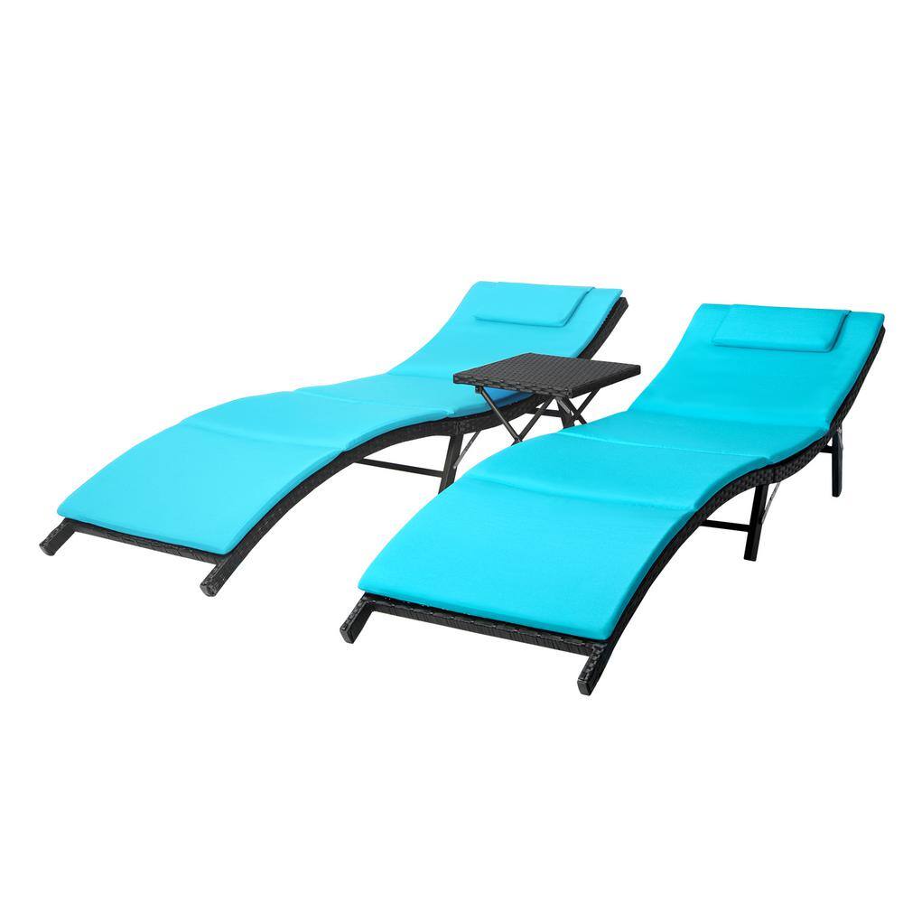 Tozey 3-Pieces Steel Frame Poolside Folding Chairs Wicker Outdoor Chaise  Lounge Chair with Blue Cushion (Set of 2) T-LCRC95CN3LB - The Home Depot