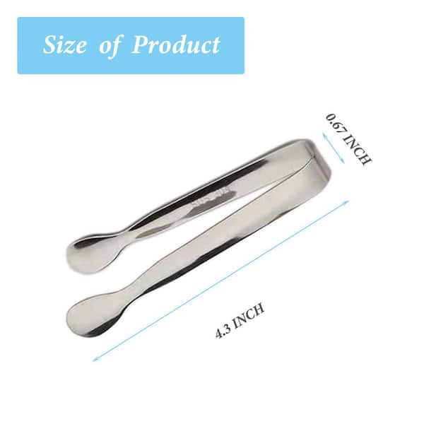 4.3 in. x 0.67 in. Stainless Steel Ice Sugar Tongs Set for Kitchen, Tea Party, Coffee Bar and Desserts, Silver (6-Pack)