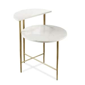 18 in. W x 24 in. D Patna White Marble Top Rectangular Accent Table with Brass Iron Base