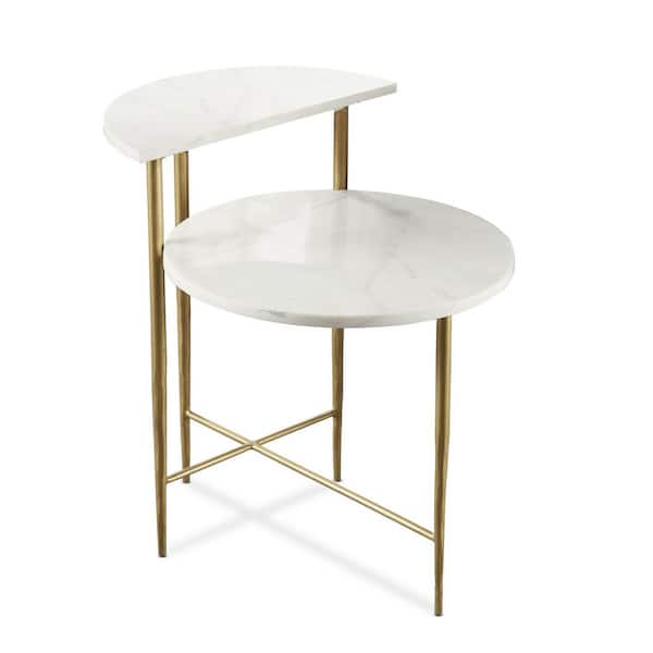 Steve Silver 18 in. W x 24 in. D Patna White Marble Top Rectangular Accent Table with Brass Iron Base