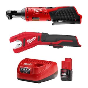 M12 12-Volt Lithium-Ion 3/8 in. Ratchet (Tool-Only) and M12 Copper Tubing Cutter (Tool-Only) with M12 Starter Kit