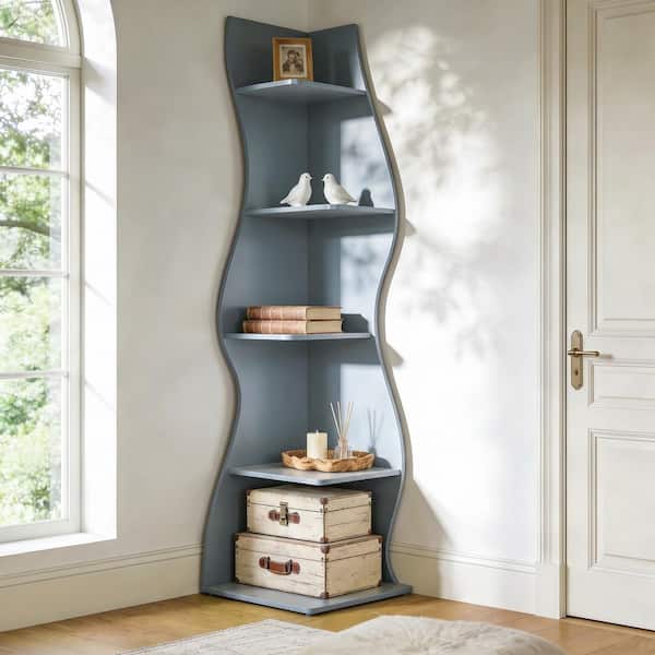 その他 Magical Furniture Angle 70 Shelf TRIBESIGNS WAY TO ORIGIN Modern 70 in. Tall Blue Wood 5-Shelf