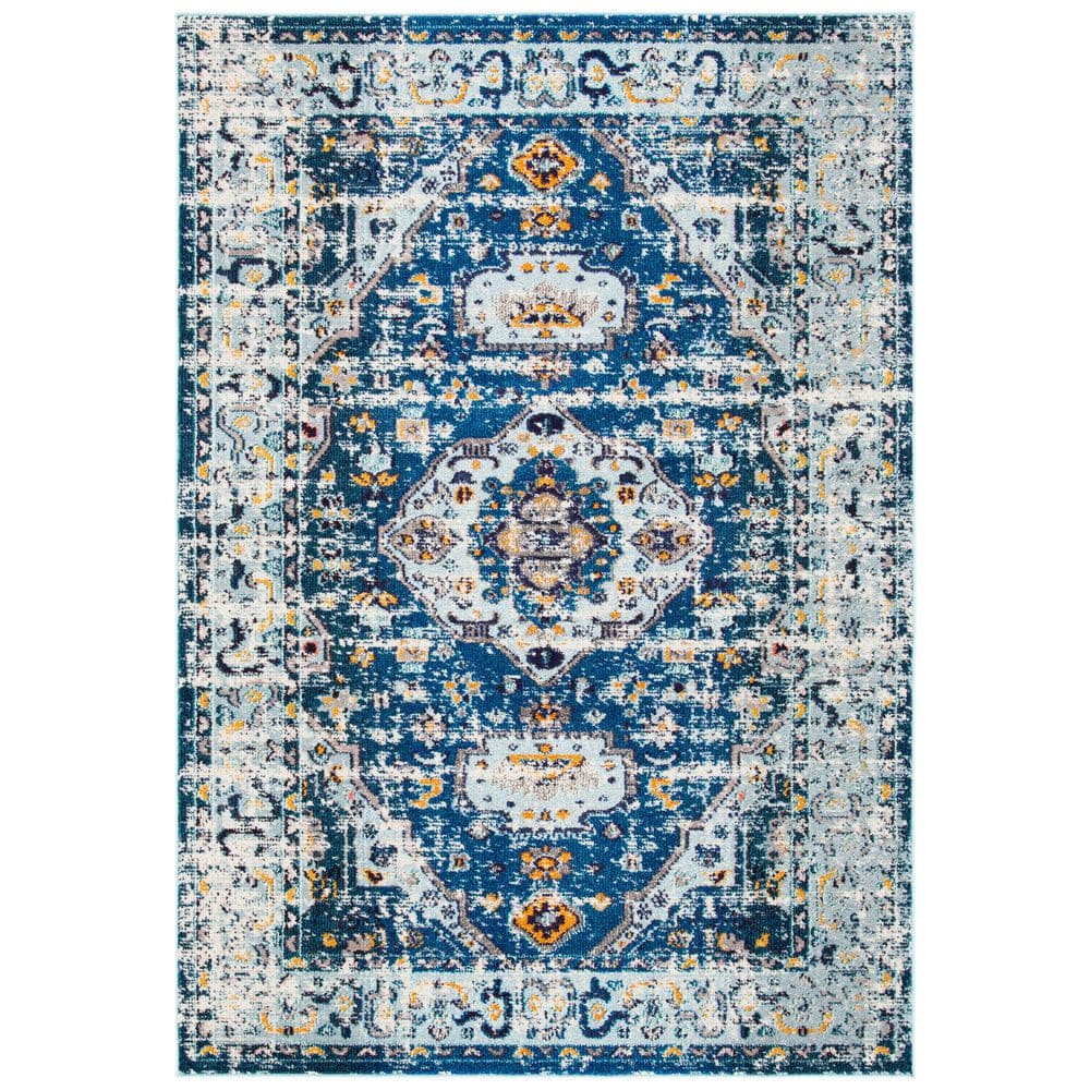 Madison Dark Blue/Light Blue 8 ft. x 10 ft. Geometric Border Floral Medallion Area Rug price history on PriceWatchPro