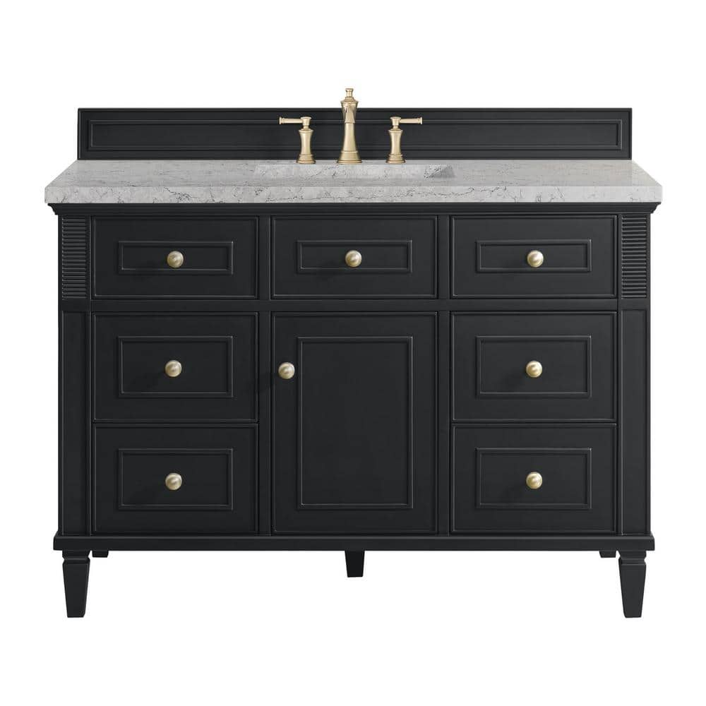 Lorelai 48.0 in. W x 23.5 in. D x 34.06 in. H Single Bath Vanity in Black Onyx with Eternal Jasmine Pearl Quartz Top -  James Martin Vanities, 424V48BKO3EJP