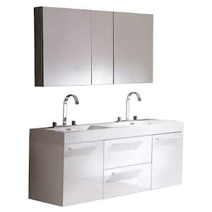 Opulento 54 in. Double Vanity in White with Acrylic Vanity Top in White and Medicine Cabinet (Faucet Not Included)