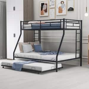 Black Twin over Full Bed with Twin Size Trundle, Two-Side Ladders