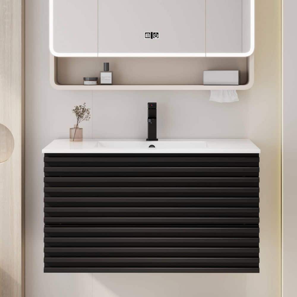 eclife 36 in. W x 18.3 in. D Single Sink Floating Black Bath