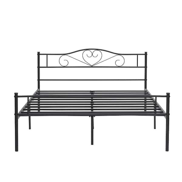 63 in. W Industrial Black Finish Queen/Full/Twin Metal Bedframe with Headboard and Footboard
