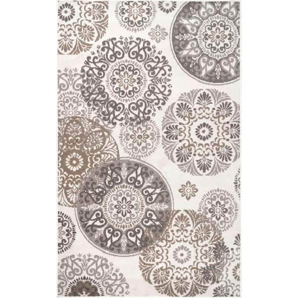 nuLOOM Fiorella Contemporary Vintage Emblems Cream 7 ft. x 9 ft. Area Rug