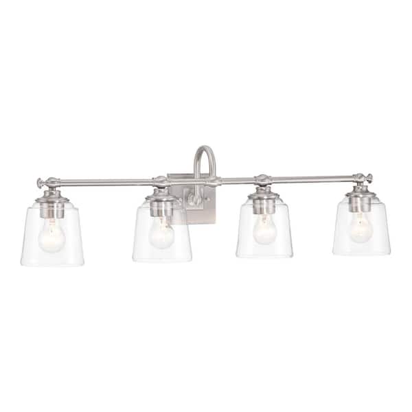 Antonia 35 in. 4-Light Brushed Nickel Vanity Bath Light with Clear Glass Shades