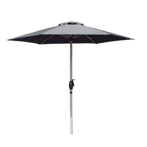 7.5 ft. Market UV Protection Waterproof Patio Umbrella in Gray with Push Button Tilt and Crank, 8 Sturdy Ribs