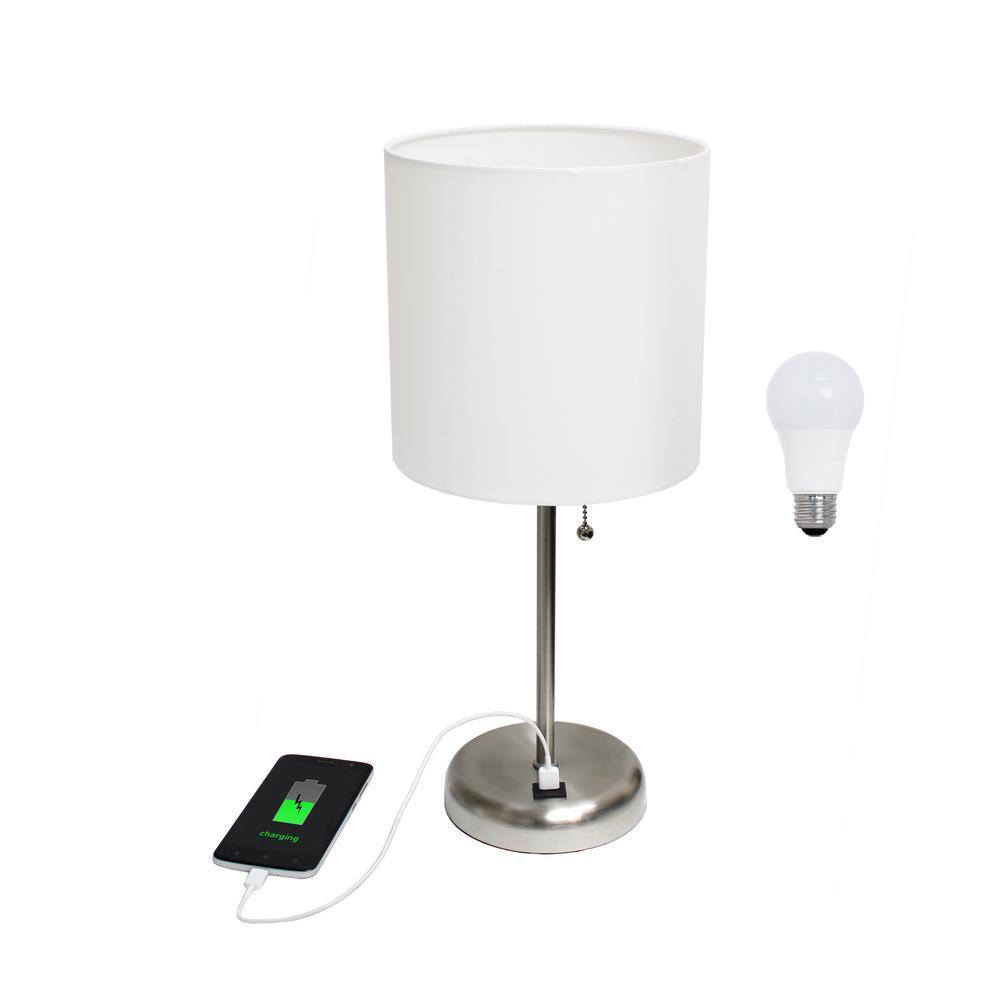 19.5 in. White Table Desk Lamp for Living Room with USB Charging Port and LED Bulb Included