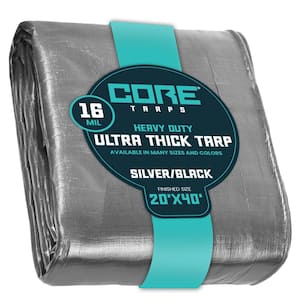 20 ft. x 40 ft. Silver/Black 16 Mil Heavy Duty Polyethylene Tarp, Waterproof, UV Resistant, Rip and Tear Proof