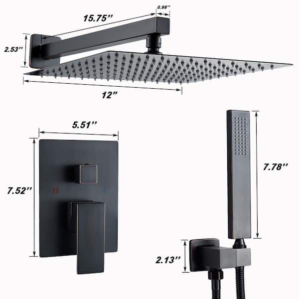 1-Spray Rainfall 12 in Dual Shower Head Wall Mount Fixed and Handheld Shower Faucet System 1.8 GPM Oil Rubbed Bronze