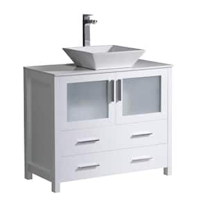 Torino 36 in. Bath Vanity in White with Glass Stone Vanity Top in White with White Basin
