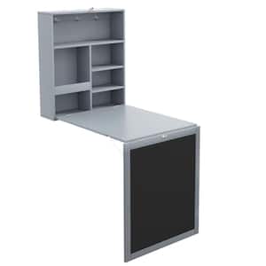 24 in. Rectangular Gray Wood Wall Mounted Table Fold Out Convertible Desk with A Blackboard/Chalkboard