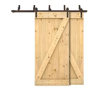 60 in. x 84 in. Z-Bar Bypass Unfinished DIY Solid Wood Interior Double Sliding Barn Door with Hardware Kit