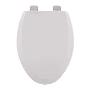 Centocore Elongated Closed Front Toilet Seat in White with Brushed Nickel Hinge